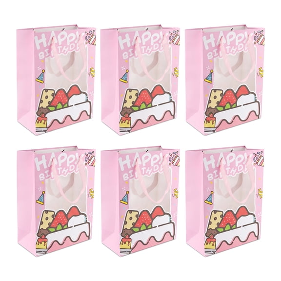Unique Bargains 6Pcs Colorful Cartoon Gift Bags Pink 5.7" x 3.9" x 7.7"