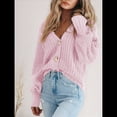 thumbnail image 4 of Suéter de Punto Grueso Abierto para Mujer, Larga, Botones, Cárdigan Corto Holgado, Abrigos de Abrigo. Rosa XXL, 4 of 6