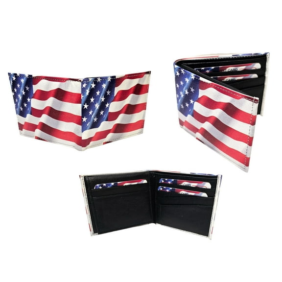 Handcrafted Vegan Leather Bi-Fold Wallet (USA Flag) Holds 9 Credit Cards, Plus I.D. Card, Cash