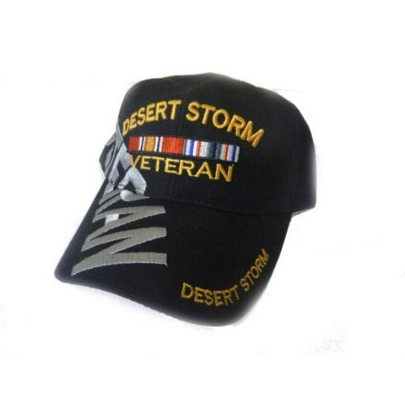 Desert Storm Veteran Baseball Cap Black Hat Army Air Force Marine Navy with Decorative Ribbons Fits Men and Women