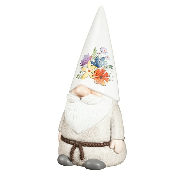 Evergreen 14"H Ceramic Wildflower Gnome Garden Statuary, 14'' x 2.3'' x 2.3'' inches
