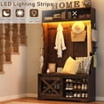 thumbnail image 6 of ChVans 75''H LED Farmhouse Hall Tree w/ Bench & Shoe Storage, Brown Hall Tree Entryway Bench w/ Coat Rack, 12 Shoe Cabinet, Umbrella Holder&Sock Storage Drawer, Mudroom, Hallway, 6 of 7