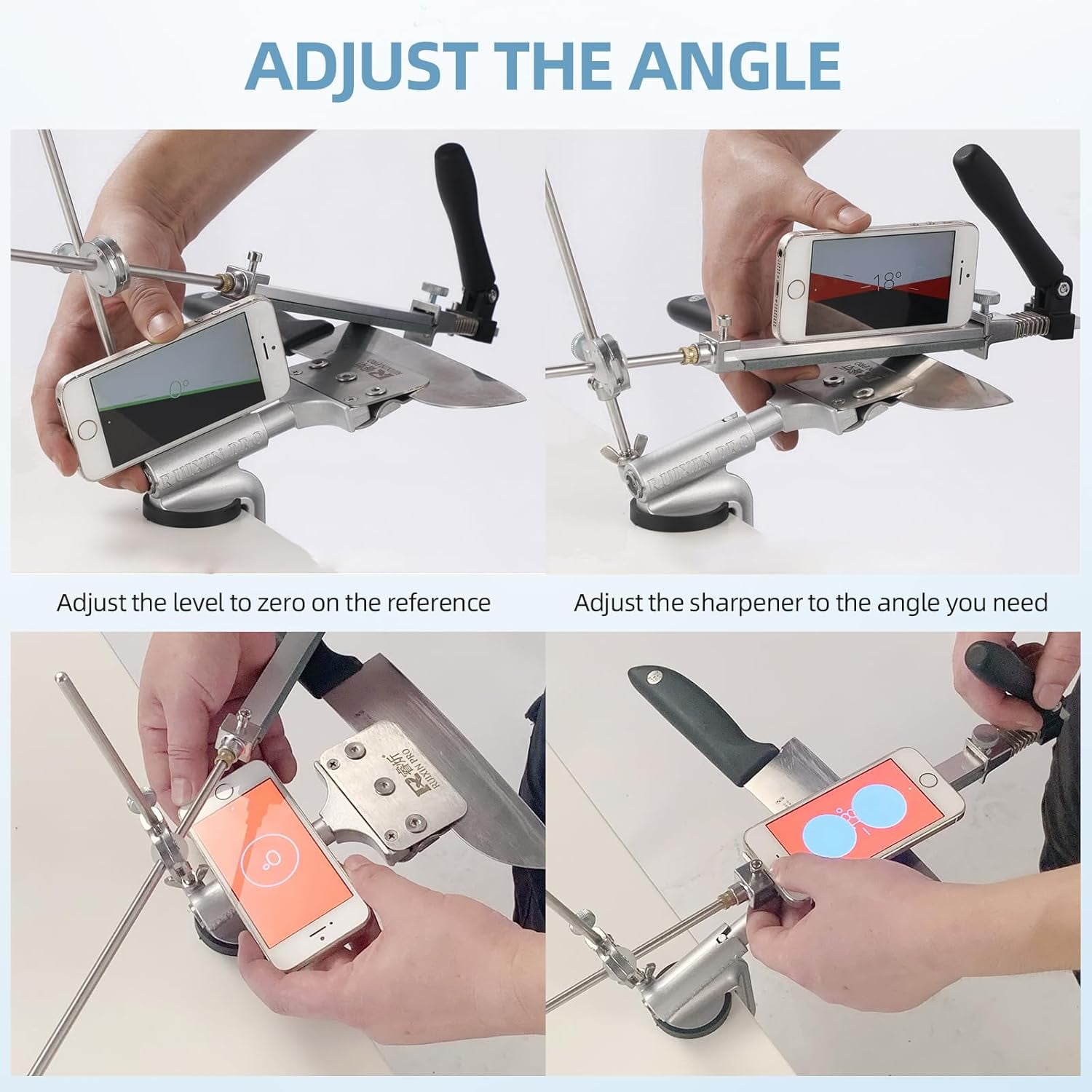 RX-009 Professional Knife Sharpener with 4 Whetstones, 360 °   Rotation Flip Design, Fixed Angle Stainless Steel Kitchen Chef Tool