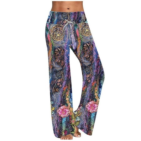 

Simplmasygenix Women s Casual Pants Clearance Plus Size Trousers Women s Comfy Casual Pajama Floral Print Elastic Waist Lounge Wide Leg Pants