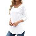 thumbnail image 4 of UVN Summer Square Neck Blouses for Women 3/4 Sleeve Shirt Ladies Dressy Casual Button Tunic Tops, 4 of 9