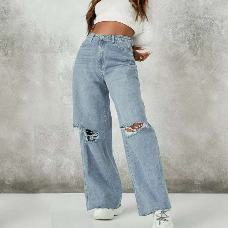 Womens Wide Leg Baggy Jeans Skater Jeans High Waisted Ripped Denim Pants  Tall Women on Pants 20w Womens Pants plus Size Women Pants plus Size on  Pants