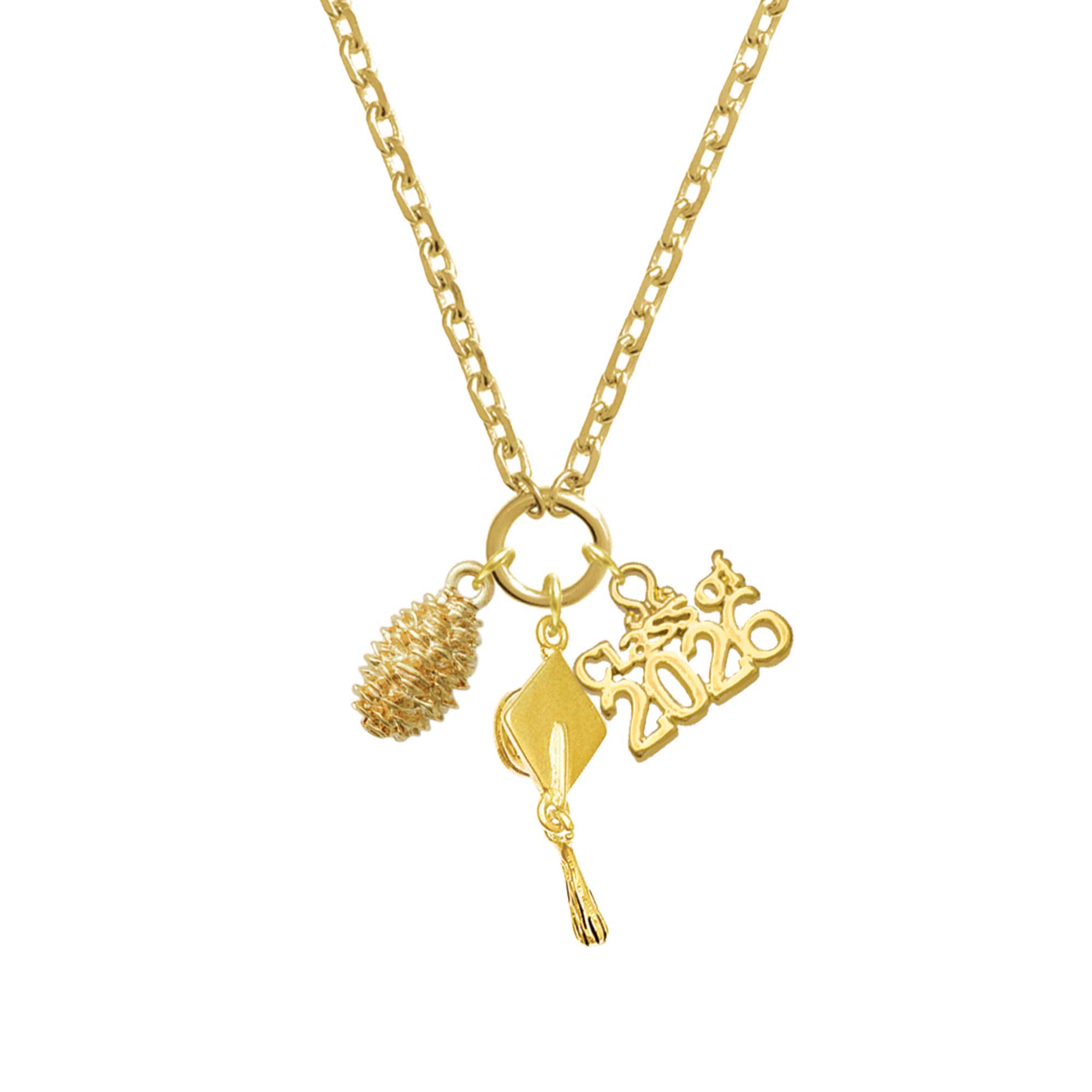 Delight Jewelry Gold-tone Pine Cone - Gold-tone Class of 2026 Graduation Zoey Charm Necklace, 28"