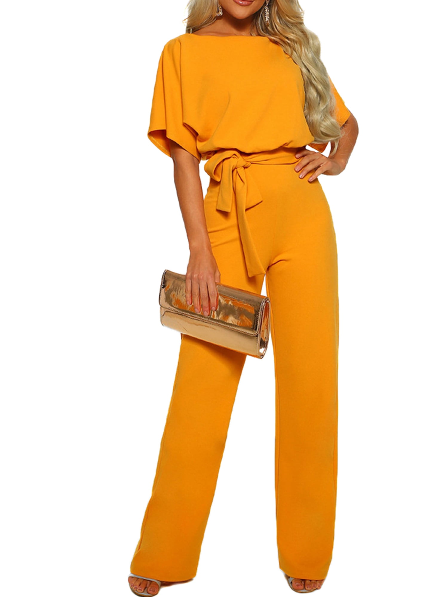 Women Short Sleeve Wide Leg Jumpsuit 