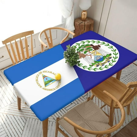 

Table Cover Elastic Edged Half Nicaragua Half Belize Flag Waterproof Wipeable Patio Table Cloths for 5 Ft Rectangle Table