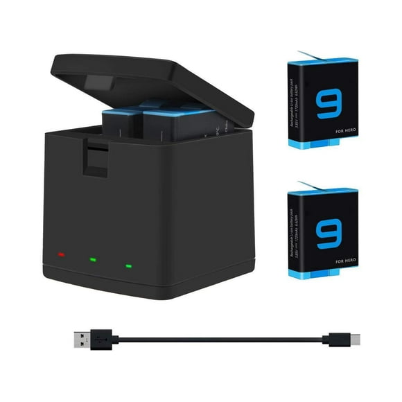 Hero 11 / Hero 10 / Hero 9 Replacement Batteries 2-Pack and 3-Channel USB Charger Compatible with GoPro Hero 11 Black / Hero 10 Black / Hero 9 Black