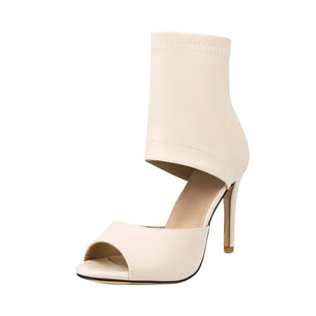 

Fsqjgq Taupe Sandals for Women Ladies Fashion Solid Color Leather Fish Mouth Back Zipper Thin High Heels Sandals Bow Sandals for Women Size 9 Beige 38