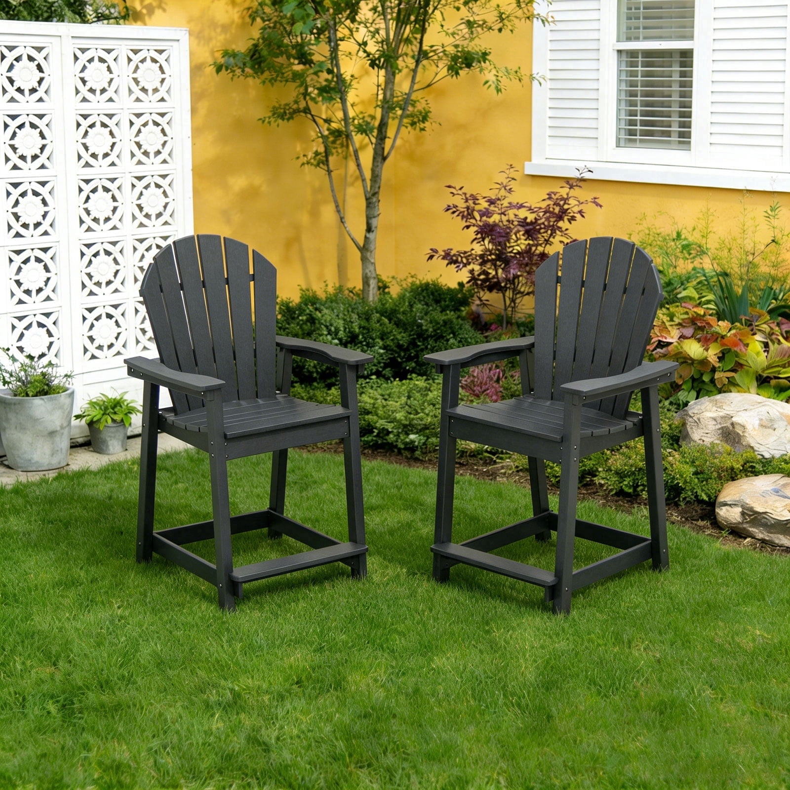 OTSUN Tall Modern Adirondack Chair, All Weather HDPE Bar Height Adirondack Stools Widened Durable Design for Porch Patio Yard Lawn Fire Pit Bistro Basement Indoors & Outdoors