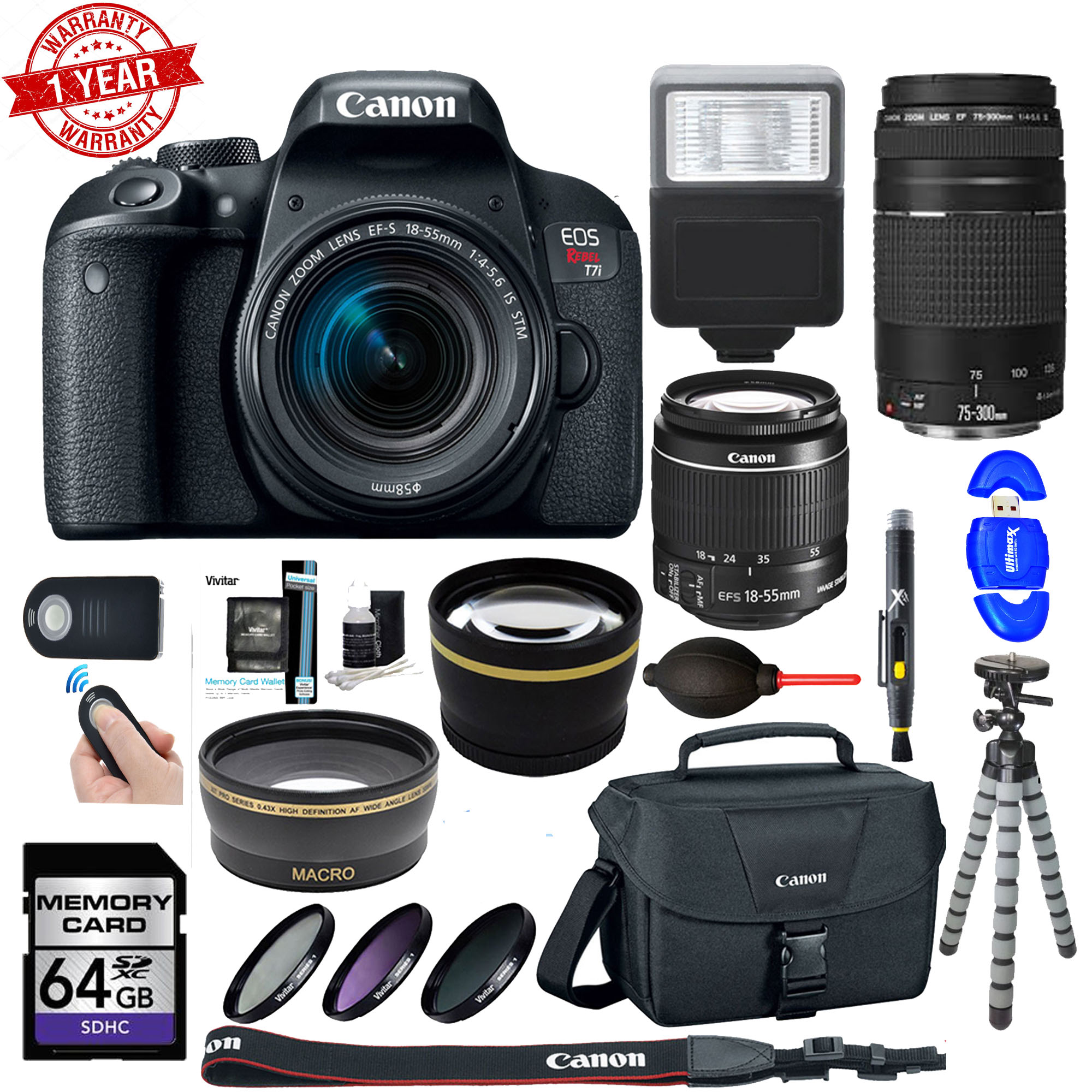 Canon EOS Rebel T7i DSLR Camera1855mm IS STM & 75300mm III Lens