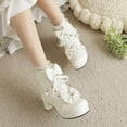 thumbnail image 4 of Mepaouo Women Goth Platform Boots Chunky High Heels Lace up Lolita Dress Ankle Booties with Cute Bow, 4 of 7