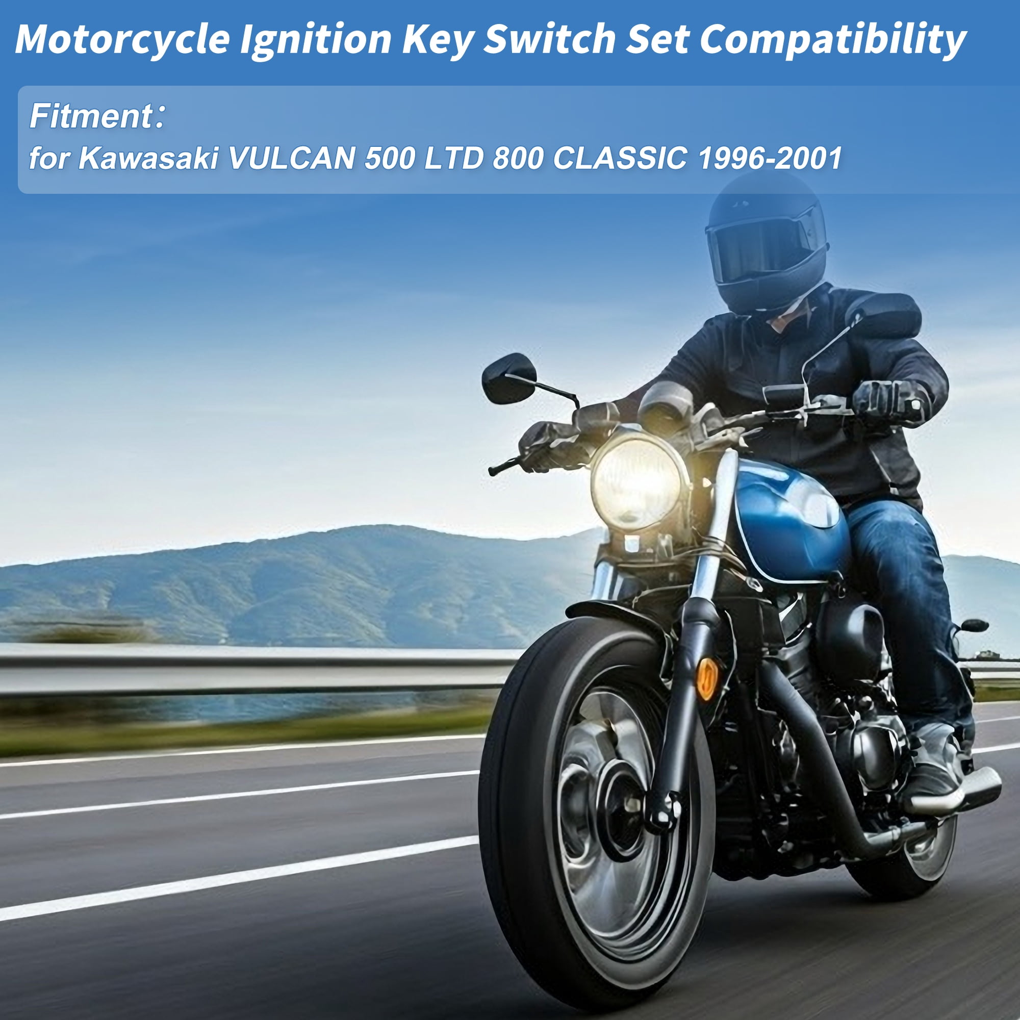 Unique Bargains Ignition Key Switch Ignition Switch Lock Set No.270050032 for Kawasaki VULCAN 500 LTD 800 CLASSIC 1996-2001 1 Set