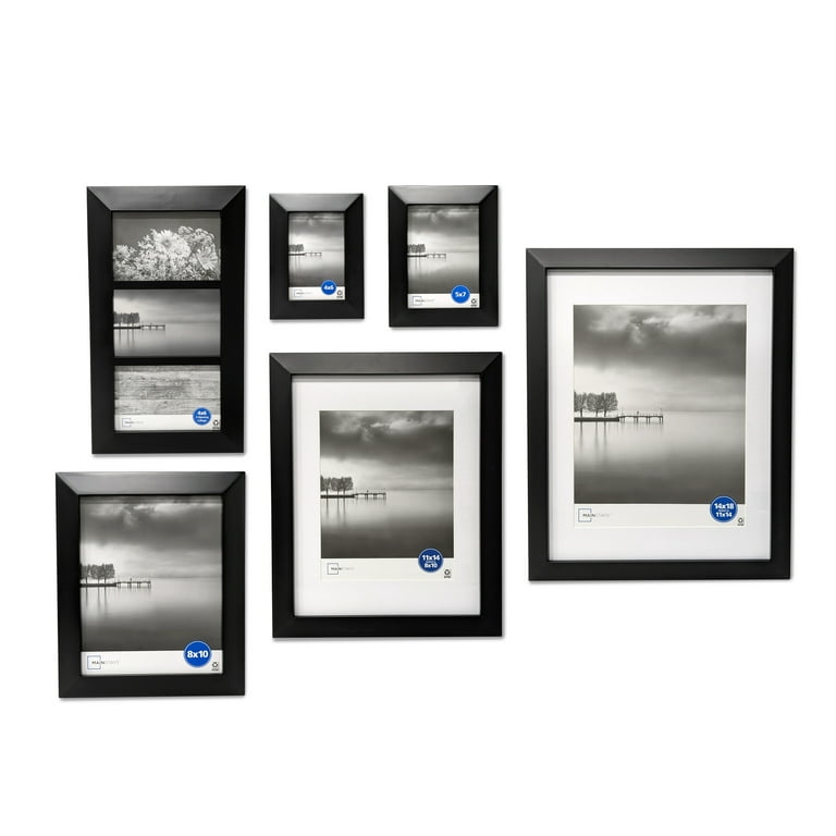 Mainstays 11x14 Matted to 8x10 Linear Gallery Wall Picture Frame, Black, Set of 4