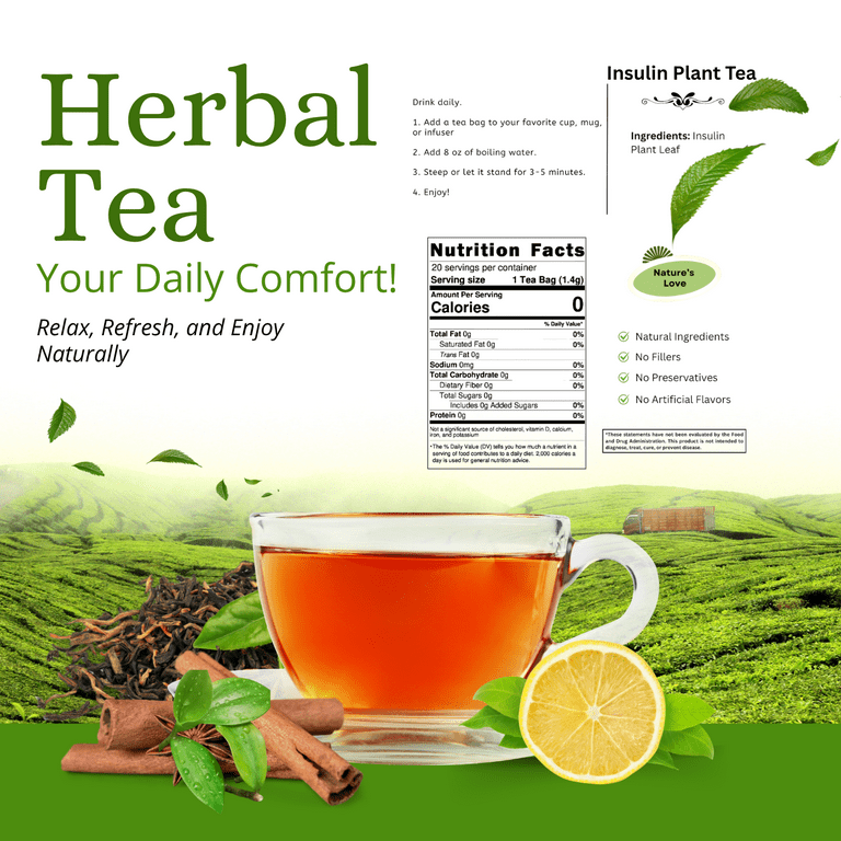 Insulin Plant Herbal Tea  20 Tea Bags | 100% Costus igneus Leaf |  Naturally Caffeine-Free | Herbsentia - Walmart.com