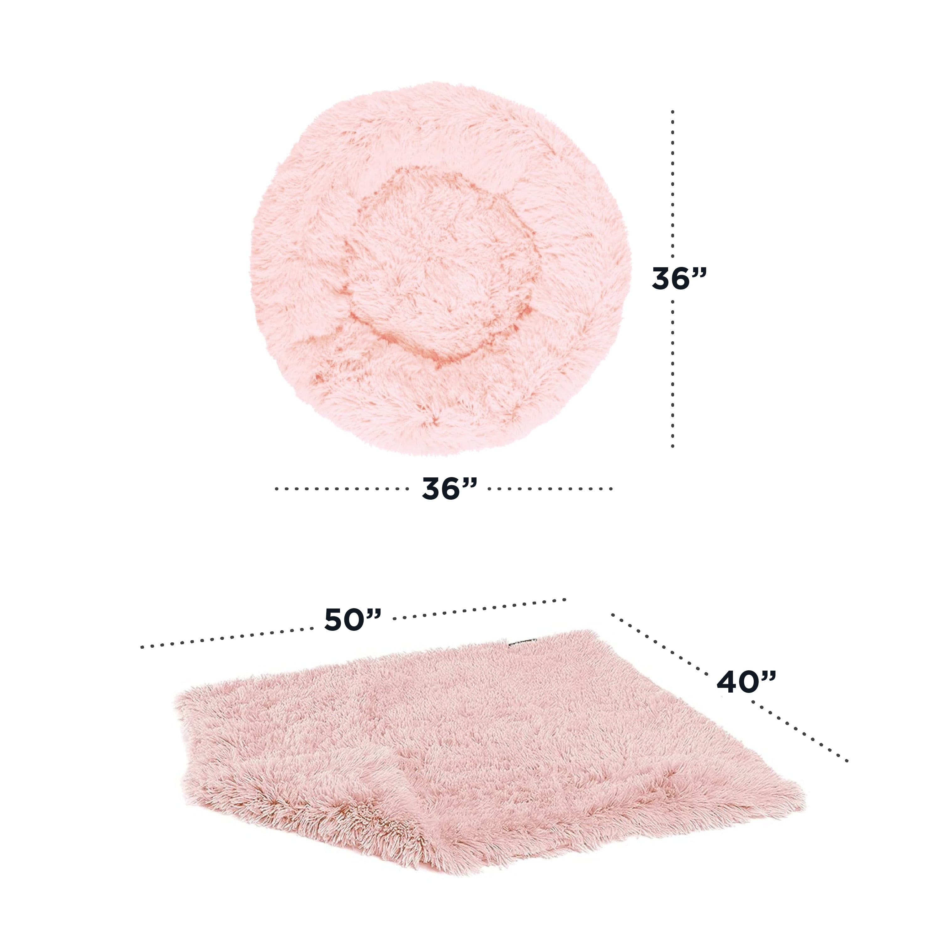 Best Friends by Sheri Bundle Set The Original Calming Shag Donut Cuddler Cat and Dog Bed + Pet Throw Blanket, Cotton Candy Pink, Large, 36x36