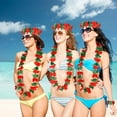 thumbnail image 3 of sunsanly Hawaiian Leis Set Red Green Luau Wreath Garland Hawaii Leis Flower Headpiece Necklace Bracelet Set for Summer Beach Luau Party, 3 of 7