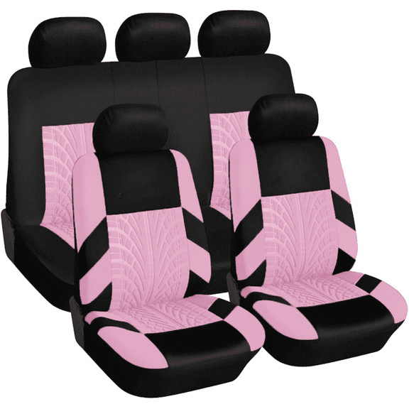 Tire Track Embossed Car Seat Covers – Full Set Split Non-Slip Vehicle Front & Rear Seat Protector Durable Comfortable Universal for SUV Automobile Truck