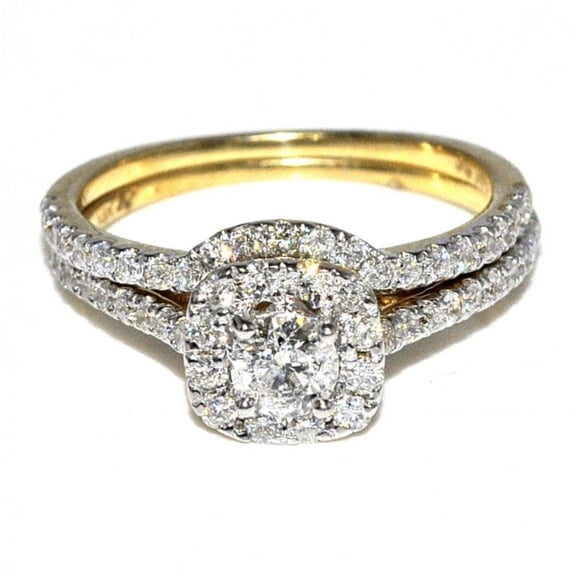 Midwest Jewellery 14K Gold Bridal Ring Set 0.90ctw Natural Diamonds Round Solitiare With Halo (i1/i2, h/i)