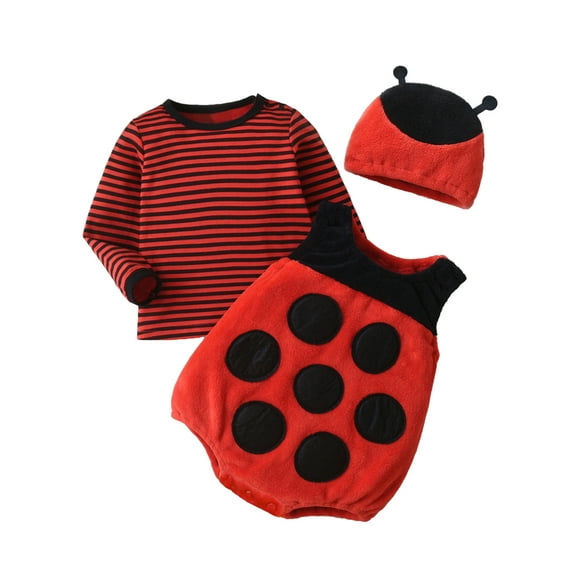 BemeyourBBs Baby Ladybug Costume, Long Sleeve Striped T-shirt with Romper and Hat
