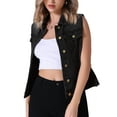 thumbnail image 4 of INSPIRE CHIC Women's Denim Vest Button Down Washed Distressed Sleeveless Jean Jacket with Pockets XL Black, 4 of 6