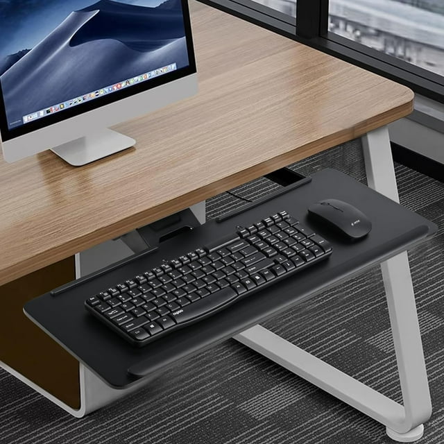 Plateau de Clavier 26,1 x 9,6 Pouces sous le Bureau, Plateau Plateforme Ergonomique Réglable Coulissant pour Clavier et Souris d'Ordinateur sous la Table, Support de Bureau avec Réglage de Hauteur et d'Inclinaison