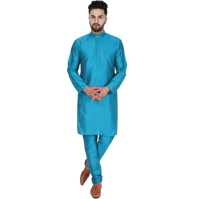 SKAVIJ Ensemble Kurta Pyjama pour Hommes Tenue de Fête Ethnique Indienne Turquoise S