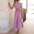 thumbnail image 5 of B91xZ Robe d'Invité de Mariage Bouton vers le Bas Tshirt de Couleur Unie Robes Cravate Taille Décontractée Été Hiver Midi Robes, Rose S, 5 of 5