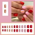 thumbnail image 2 of 24 Pcs Red Press on Nails Extra Short Square Flower Fake Nails with Colorful Lines Design Floral Full Cover False Nails Summer Stick on Nails for Women Girls Artificial Nails Style 26 0.04 Fl Oz, 2 of 4