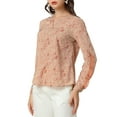 thumbnail image 5 of MODA NOVA Junior's Ruffled Trim Long Sleeve Round Neck Floral Blouse Dusty Pink L, 5 of 6