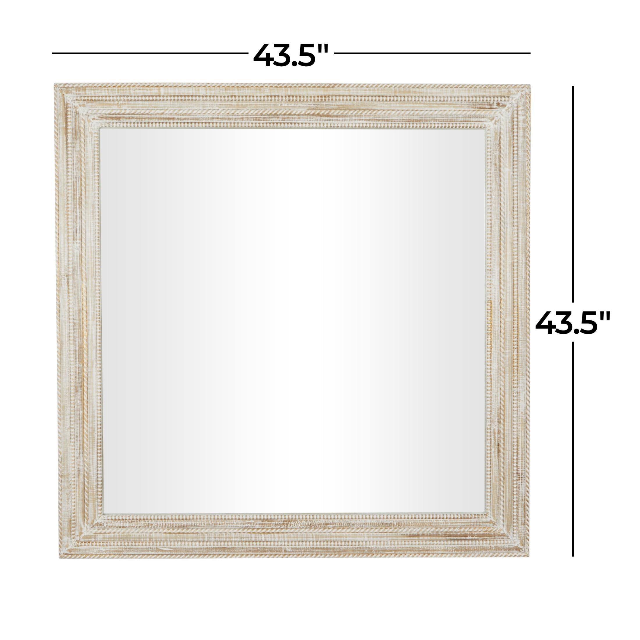 DecMode 44" x 44" Cream Handmade Wall Mirror with Ribbed Edged Frame