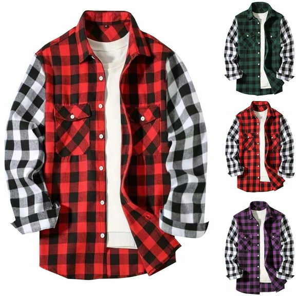 Casual Mens Jacket Plaid Leisure Button Pocket Lattice Splicing together Flip Collar Long Sleeves Loose Fall And Winter Coats 2025