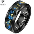 thumbnail image 1 of Black IP Tungsten Ring w/ Carbon Fiber Inlay 8mm Comfort Fit for Men Women w/ Free Engraving Options, 1 of 5