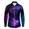 thumbnail image 3 of XIAOCHA Men's Galaxy Print Button Down Shirt Long Sleeve Collared Casual Top Vibrant Space Themed Party Shirt, 3 of 3