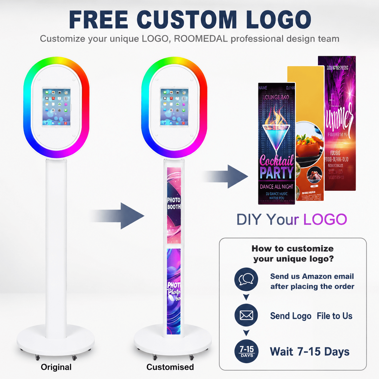Portable iPad Photo Booth Stand with RGB Ring Light - Compatible with 10.2" to 13" iPad Pro/Air, Party Selfie Station for Weddings & Corporate Events (White/Flight Case)​