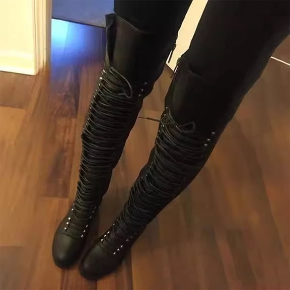 JUSLIO Winter Boots for Women,Knee High Boots Solid Color Mid Heel Fashion Casual Slip on Comfort Over the Knee Womens Boots