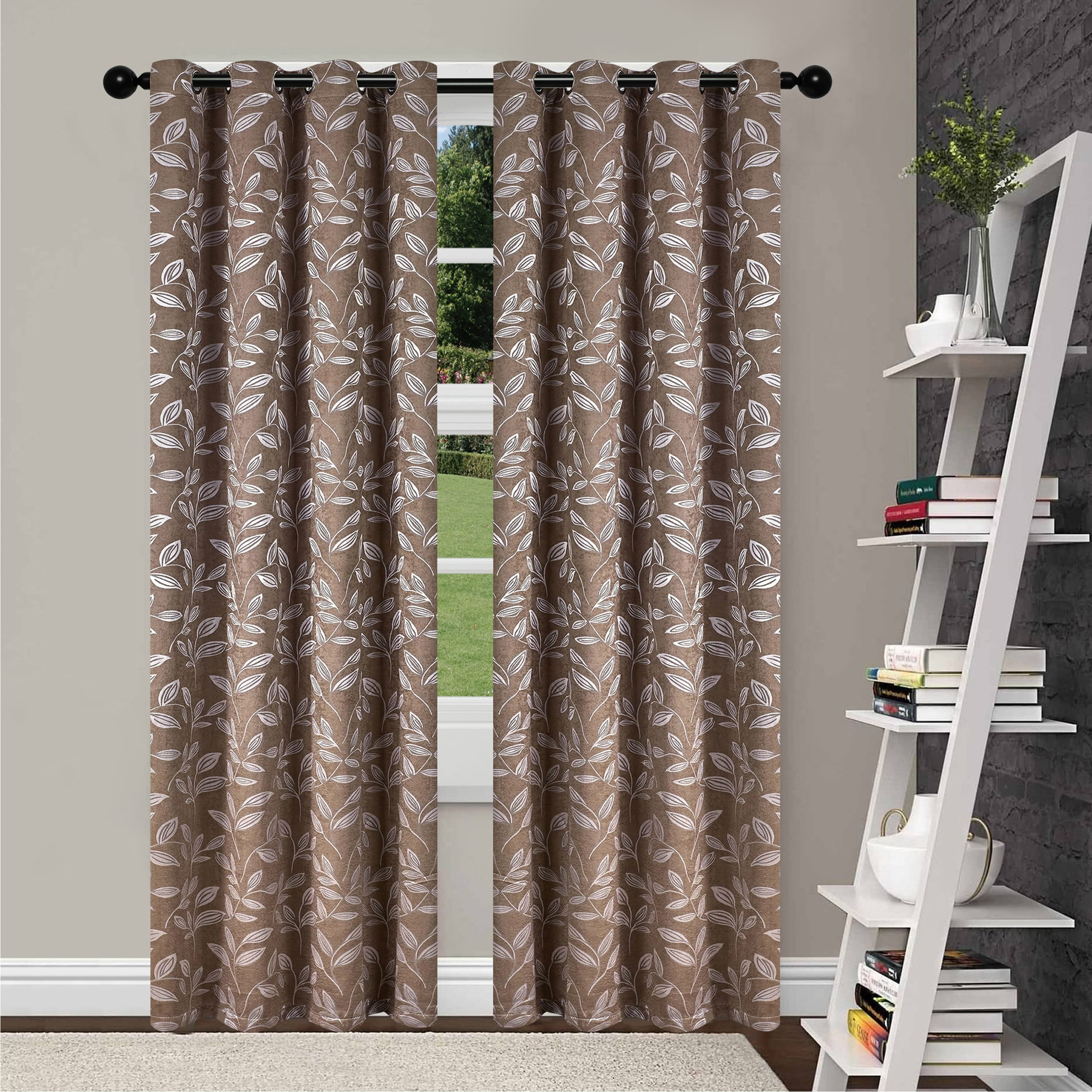 Superior Leaves Insulated Thermal Blackout Grommet Curtain Panel Pair