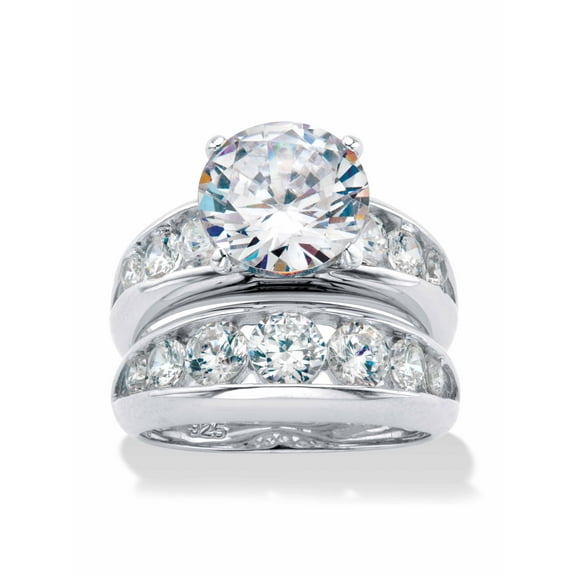 PalmBeach Jewelry 2 Piece 6.09 TCW Round Cubic Zirconia Bridal Ring Set in Sterling Silver