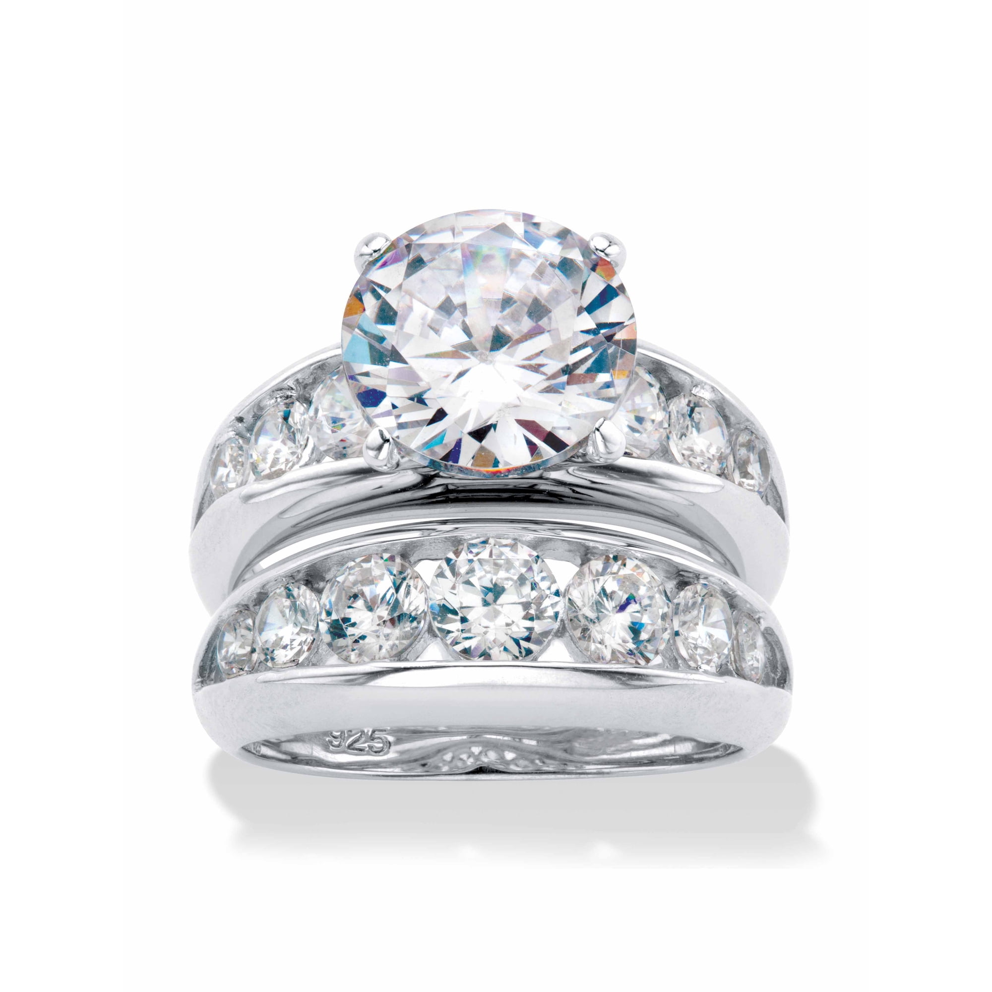 PalmBeach Jewelry 2 Piece 6.09 TCW Round Cubic Zirconia Bridal Ring Set in Sterling Silver