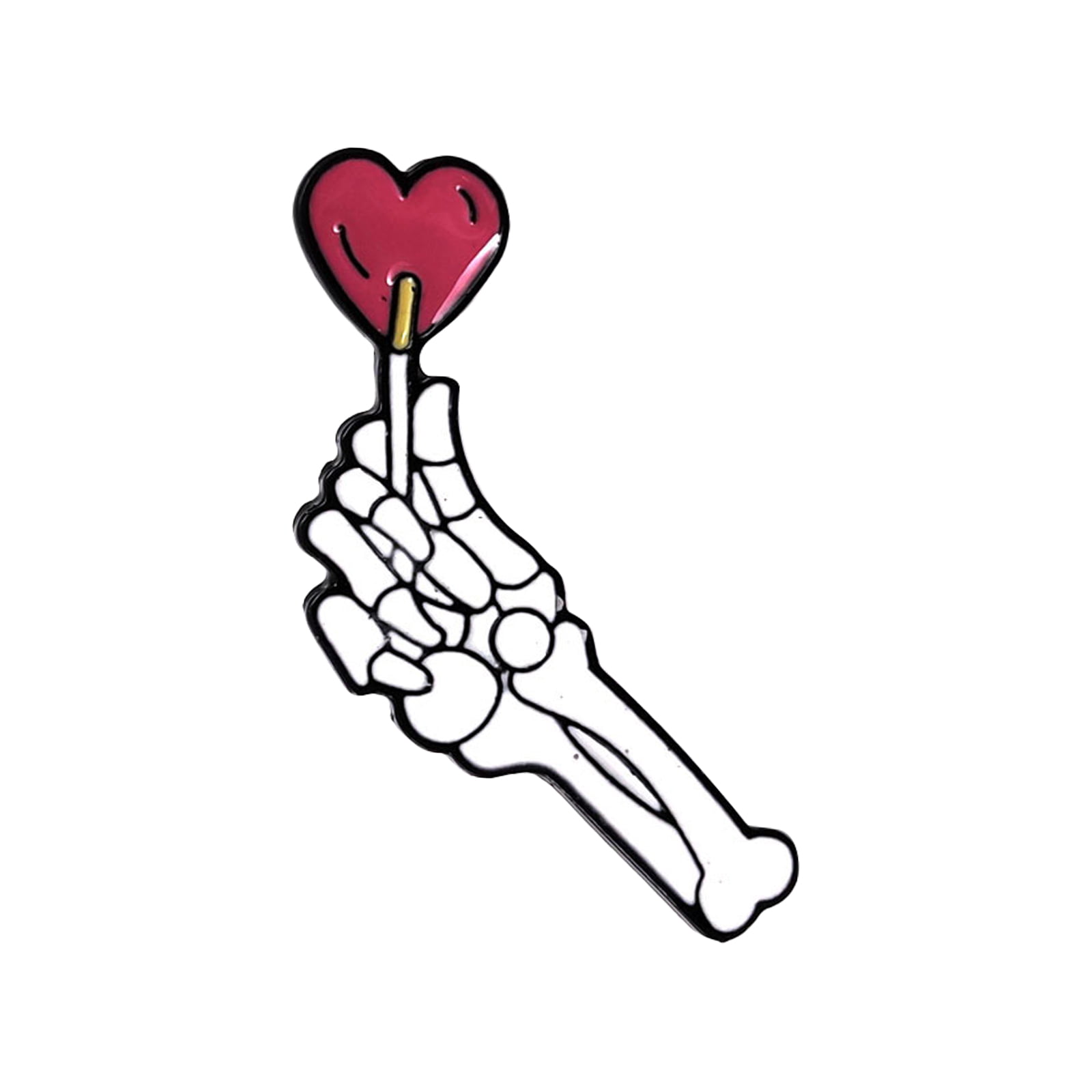 Heiheiup Punk Hand With Love Lollipop Bone Skeleton Hand Creative Design  Brooch Funny Brooch Cartoon Brooches Jewelry for Women 