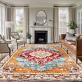 thumbnail image 3 of Vintage Ethnic Area Rug 5x8 FT, Non Slip Bedroom Throw Carpet, Boho Tribes Modern Orange Middle Century Washable Soft Floor Carpet Non-Shedding Rug for Living Room Nursery Dorm Office, 3 of 9