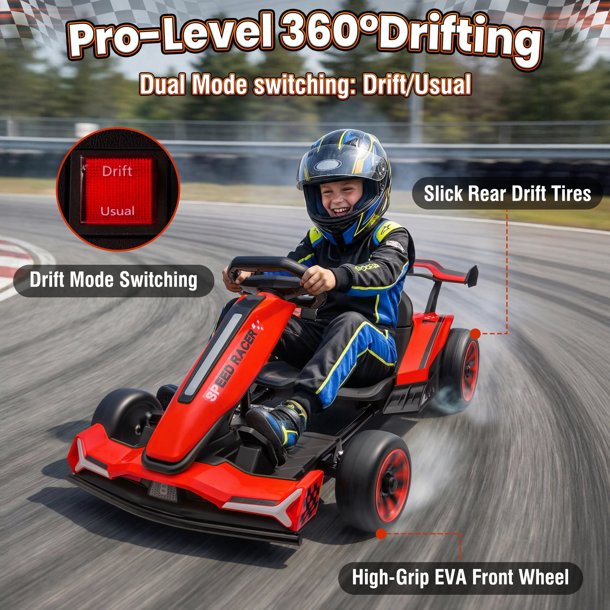 Joyracer 24V Go Kart for Kids 6-12, 2x400W Motors Electric Drift