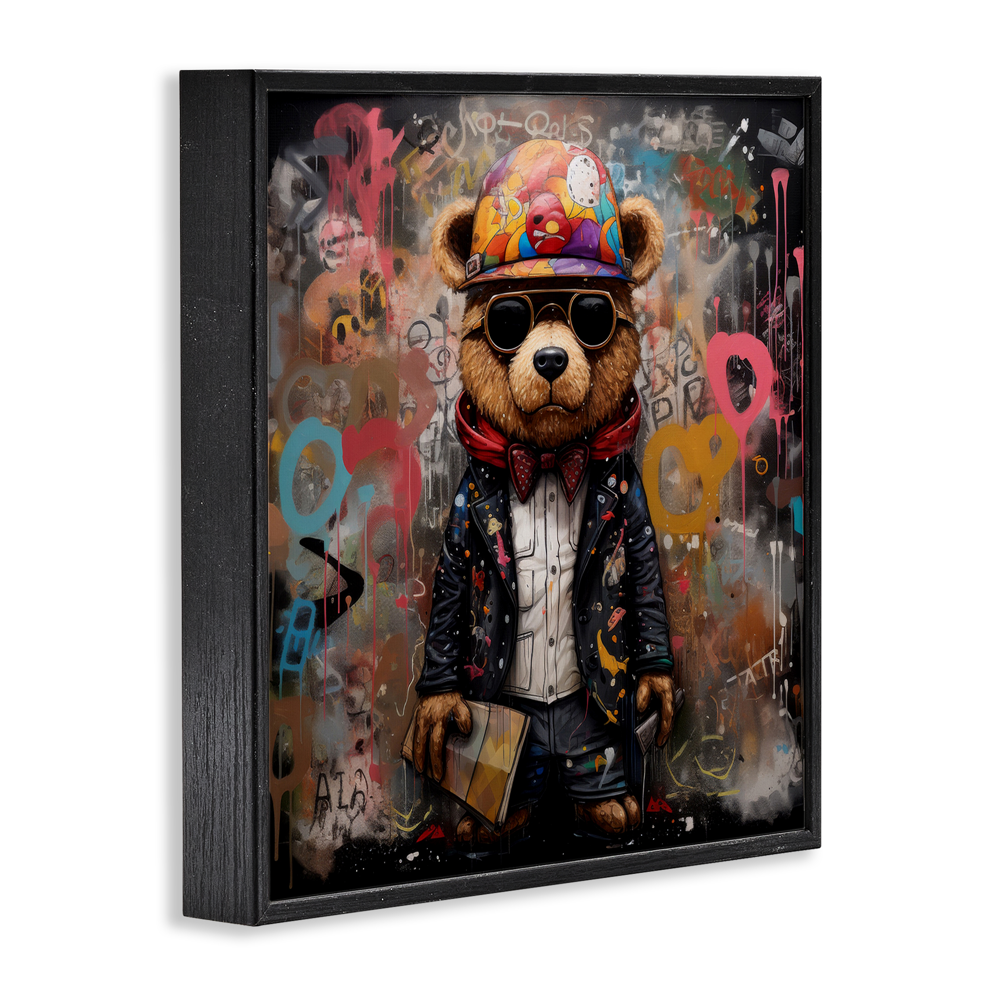 Stupell Industries Urban Graffiti Bear Animals & Insects Painting Black Framed Art Print Wall Art, 24 x 24