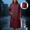 thumbnail image 2 of Womens Long Raincoats Rain Jacket Waterproof Packable Hooded Windbreaker Red L, 2 of 7