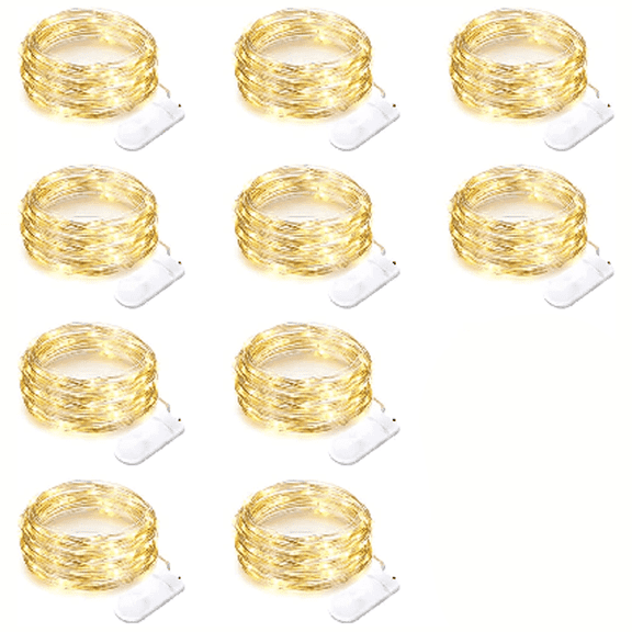 AWLYLNLL 10 Pack Led Fairy Lights Battery Operated String Lights Waterproof Silver Wire 7 Feet 20 Led Firefly Starry Moon Lights for DIY Wedding Party Bedroom Patio Christmas (10 Pack, Warm Yellow)