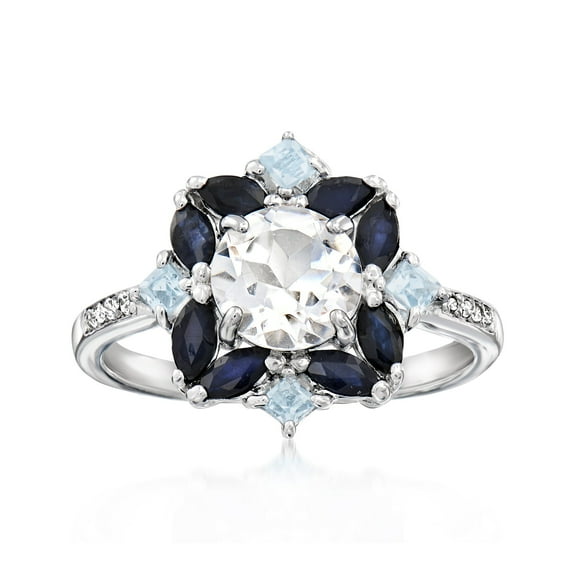 Ross-Simons 1.78 ct. t.w. White and Blue Topaz and .80 ct. t.w. Sapphire Ring in Sterling Silver, Women's, Adult