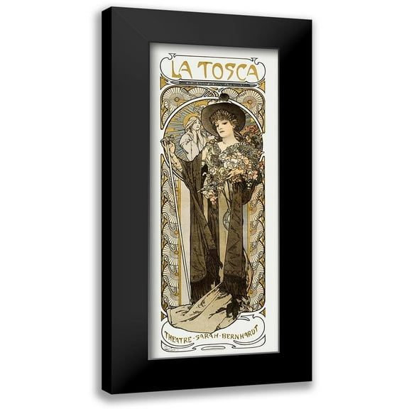 Mucha, Alphonse 8x14 Black Modern Framed Museum Art Print Titled - La Tosca-Sarah Bernhardt