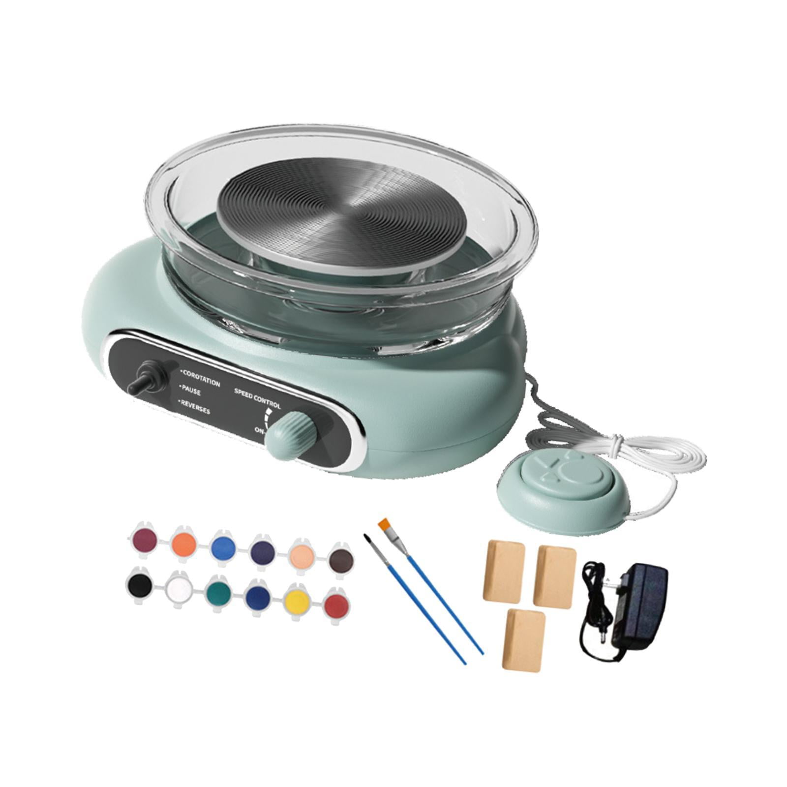 Tachiuwa Mini Pottery Wheel Kit with Foot Petal Adjustable Speed Turntable Electric Clay Wheel Ceramic Making Machine for Kids Adults Green
